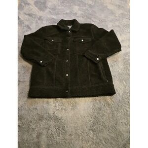 Eddie Bauer Women's Medium Black Sherpa Fleece Jacket Snap Front Trucker Shacket